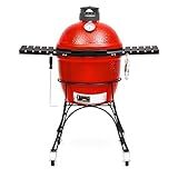Kamado Joe Classic Joe Series II 18-inch Ceramic Charcoal Grill and Smoker with Cart, Side Shelves, Stainless Steel Grates and 250 Cooking Square Inches in Red, Model KJ-23RHC