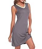 COLORFULLEAF Nightgown for Women Sleeveless sleep lounge V Neck Tank Tops Pjs Nightshirts Comfy Pajama Dress Gifts(Grey, 2XL)