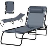 Outsunny Folding Chaise Lounge Chair Outdoor Mesh Seat Gray
