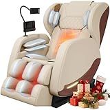 2026 Massage Chair, Massage Chairs Full Body and Recliner with 10 Fixed Points, Zero Gravity, Wood Grain Leather, Foot Massage, Airbags, Lumbar Heating, Bluetooth and Control Screen (Creamy White)