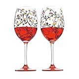 Festive Themed Lights Stemmed Wine & Water Glasses – Artisanal Hand Painted Ornament Light Bulb Design – Tree Motif – Set of 2, 21oz Decorative Glassware Party Wedding Gifts
