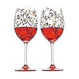 Festive Themed Lights Stemmed Wine & Water Glasses – Artisanal Hand Painted Ornament Light Bulb Design – Tree Motif – Set of 2, 21oz Decorative Glassware Party Wedding Gifts