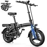 Folding Electric Bike for Adults, 500W Motor, 23MPH, 14" Mini Ebike | Pedal Assist | 30° Uphill | Shock Absorbers | 48V12AH Removable Battery | UL 2849 | Dual Disc Brake | 38 Miles PAS Range