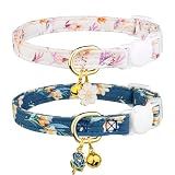 2 Pack Cotton Cat Collar White and Blue Flowers Cute Kitten Cat Collar