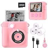 ESOXOFFORE Instant Print Camera for Kids, Christmas Birthday Gifts Girls Boys Age 3-12, HD Digital Video Cameras Toddler, Portable Toy 3 4 5 6 7 8 9 10 Year Old Girl with 32GB SD Card-Pink