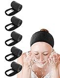 EUICAE Spa Headband 5-Pack Black Sweat Head Towel Wraps - Non-slip Stretchable, Washable for Makeup, Face Wash, Facial Treatment, Sports