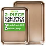 NutriChef Non Toxic Baking Pan, Medium and Large Cookie Sheets, Premium Nonstick Carbon Steel Cookie Pans for Baking - Commercial Grade, Restaurant Quality, Bakeware Set, Easy to Clean - (Set of 2)