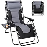 Sweetcrispy Zero Gravity Chairs, Foldable Patio Reclining Chairs with Adjustable Pillow & Cup Holder, Oversized Portable Support 400 lbs, for Backyard Camping(Black-Gray)