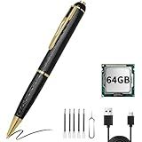 HIGSEEU 64GB Mini Hidden Camera Pen, 1080P FHD Nanny Cam with 300 Min Long Battery Life, One-Button Operation, Metal Body Micro Security Camera for Home Office (64GB with Box)