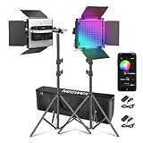 NEEWER Upgraded 660 PRO II RGB LED Video Light with App Control & Tripod Stand Kit, 2 Pack 50W/1% Min Dimming/CRI97+/3200-5600K for Game Streaming YouTube Studio, Bluetooth