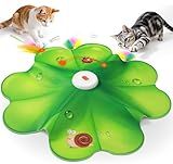 FEELNEEDY Rechargeable Cat Toys, 2 in 1 Hide and Seek Game Interactive Cat Toy, Movable LED Red Dot, Moving Concealed Feathers, Durable Exercise Toys for Indoor Cats, Bored Adult Cats Wand Toy