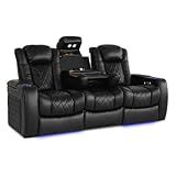 Valencia Home Theater Seating Tuscany 2025 3-Seat Power Recliner with Center Console - Top Grain Nappa 11000 Leather, Cool Gel Memory Foam, USB-C/A Charging, RGB Lights (Midnight Black)