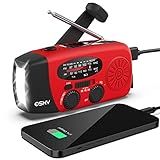 Esky Emergency Hand Crank Radio 7400mWh with 3 LED Flashlight, AM/FM/NOAA Portable Weather Radio with Rechargeable 2000mAh Battery, Solar Powered Radio for Indoor Outdoor Survival Camping, SOS Alarm