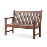 Psilvam Outdoor Bench, 2-Person Poly Lumber Patio Bench, All-Weather Garden Bench Rot-Resistant, Suit for Garden, Porch and Park (Brown)