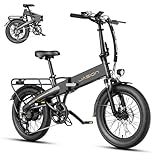 Jasion EBS Folding Electric Bike for Adults, Compact Portable 20" Fat Tire Ebike with 1200W Peak Motor, 48V Removable Battery, 25 MPH 50 Miles Aluminum Frame E-Bike Suitable for Trunk, RV, Apartment-B