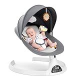 Ixdregan Baby Swing - 5 Sway Speeds with 12 Lullabies, Bluetooth, Portable Rocker, Soft Fabrics, 3 Timer Settings, Remote Control, for Infants 5-20Lb, Gray