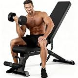 Adjustable Weight Bench for Home Gym, Heavy-Duty Incline Decline Bench with 12 Backrest Positions, 4 Seat Heights and 4 Leg Holder Settings, Commercial-Feel Strength Training Bench