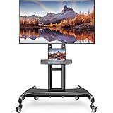 Perlegear Rolling TV Stand for 32-82 Inch Flat/Curved LED/LCD/OLED TVs, Outdoor Mobile TV Carts on Wheels with Adjustable Shelf, VESA 600x400mm up to 100lbs, Portable Mount with Wheels PGTVMC05-1