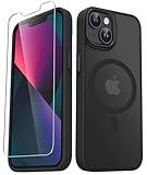 YENAPOON for iPhone 14 Case, iPhone 13 Case, with 1 Screen Protector, Matte Magnetic Slim Phone Cover, Support for Magsafe, Shockproof Protection Translucent Frosted Back,Black