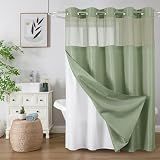 Colorful Star Sage Green No Hook Waffle Shower Curtain Set, 72 x 75 Inch