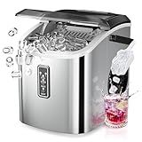 EUHOMY Ice Maker Countertop, 9 Cubes Ready in 6 Mins, 26lbs/24H, Self-Cleaning, Portable Ice Maker Machine with Carry Handle, Basket and Scoop, 2 Sizes of Bullet Ice for Home, Kitchen, Office