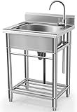 Utility Sink Free Standing Single Bowl Kitchen Sink with Cold and Hot Water Pipe Stainless Steel Sink for Laundry Room Bathroom Farmhouse