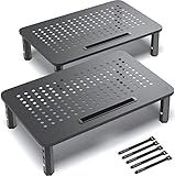 EVOOMI Back Saver Monitor Stand for Desk - 2 Pack Monitor Riser - Anti-Skid HD Hexagonal Steel Computer Stand - Free Cable Ties - Mesh Metal Computer Item Stand - Printer & iMac