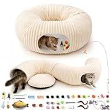 MOYMO Cat Tunnel Bed with 40 Pcs Interactive Cat Toys, White