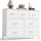 Sweetcrispy 7 Drawer Dresser for Bedroom Storage with Fabric Bins, White