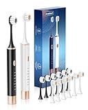 Aneebart Sonic 2 Pack Electric Toothbrush for Adults and Kids, Travel Toothbrush Includes 12 Replacement Toothbrush Heads, 6 Modes with 2 MIN Smart Timer (Black White)