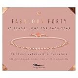 Lucky Feather 40th Birthday Gifts Women | Cute 14k Gold Dipped Beads Bracelet | Fabulous Forty Milestone Bracelet Adjustable 7"- 8" Cord | 40 year old birthday gifts for women | 40th birthday gifts for women