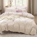 Bedsure Prewashed Duvet Cover Queen, Cotton-Like Soft Bedding Set, Cream