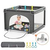 COMOMY Playpens for Babies and Toddlers, Small Baby Play Pens, Activity Center for Safe and Non-Slip Baby Fence, Full Mesh Design, Indoor & Outdoor Kids Activity Center (Dark Grey, 36"x36")