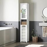 VECELO 66'' Tall Tilt Out Laundry Hamper Cabinet, Hidden Laundry Hamper with Removable Storage Basket, Open Shelf and Mirror, for Laundry Room Bathroom, White