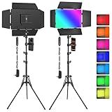 Kewaiaa 2 Pack RGB LED Video Light with Barndoor, 2500K-8500K CRI 98+ Dimmable Bi-Color LED Studio Light Panel, 12 Effects Photography Lighting Kit for Video Recording Shooting Live Streaming Podcast