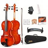 SYLVATA Violin 4/4 Full Size Starter Kit for Students Beginners Adults, Acoustic Fiddle Set with Hard Case- Acoustic Violins with Bow, Rosin, Tuner, Extra Strings & Bridge, Shoulder Rest