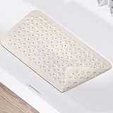 Non Slip Shower Mats for Inside Shower 15 x 27.5 Inch, TPE Bathtub Mat Non-Slip, Bath Mat for Tub with Suction Cups, Drain Holes Bath Tub Mat for Bathroom (Beige)