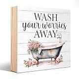 PUVOXHO Wash Your Worries Away Wooden Sign Desk Decor for Home Bathroom Farmhouse, Housewarming Gifts for Mom Dad, Thank You Gifts for Woman Boss Leader Supervisor Coworkers Family Friend BFF
