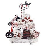 Halloween Decorations-17pcs Halloween Tiered Tray Decor Set Skull Spooky Bloody Splatter Handprint Footprint Chainsaw Wooden Signs Scary Tombstone Bats Indoor Tray Decor for Table (Spooky Style)