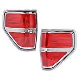 PIT66 Tail Lights Assembly,Compatible with Ford F150 2009 2010 2011 2012 2013 2014 Rear Brake Lamps Cover Taillight Red Lens Left&Right Chrome Trim Luz Trasera
