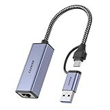 BENFEI USB 3.0 to Ethernet Adapter, USB C to RJ45 Gigabit LAN (1000Mbps) Network Adapter, Compatible with MacBook/Pro/Air, Surface Pro, Windows 11/10/8/7, Mac OS [Aluminium Shell&Nylon Cable]