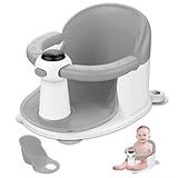 TOSGN Baby Bath Seat for Babies 6 Months & up, Water Temperature Display+Soft Cushion, Non-Slip Toddler Bath Seat for Baby, Sit Up Bath Seat for Baby, Grey
