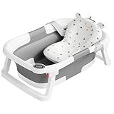 napei Collapsible Baby Bathtub,Baby Bath Tub with Soft Cushion & Thermometer,Baby Bathtub Newborn to Toddler 0-36 Months,Portable Travel Baby Tub