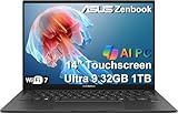 ASUS Zenbook 14 AI PC OLED Touchscreen Laptop, Intel Ultra 9 285H, 32GB DDR5, 1TB SSD, 14" FHD+, 16-Core (> i9-13900H), Backlit, 2x Thunderbolt 4, Wi-Fi 7, 18-Hr Battery, IR Webcam, Win 11 Pro, UX3405