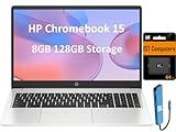 HP Chromebook 15 15.6" HD (Intel Pentium N6000, 8GB RAM, 128GB Storage (64GB eMMc + 64GB SD Card), UHD Graphics, Numeric KB) Home & Student Laptop, Anti-Glare, Webcam, Wi-Fi, Chrome OS, Silver