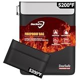 DocSafe Fireproof Document Bag (5200℉) with Fireproof Organizer Travel Case,Heat Insulated Fire＆Water Resistant 8 Layers Safe Money Bag Storage for Important Documents,Cash,Power Bank,Valuables,Black