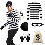 ZUADOKL Men Robber Costume, Thief Cosplay T Shirt, Burglar Accessories Halloween Costume Set for Adult (Men, X-Large)