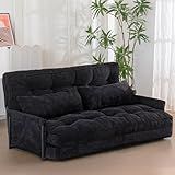 MAXYOYO Adjustable Floor Sofa Couch with 2 Pillows, Multi-Functional Bean Bag Bed, 5-Position Foldable Lazy Sofa Sleeper Bed with Armrest, Versatile Floor Seating for Reading, Black, Double