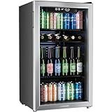 hOmeLabs Beverage Refrigerator and Cooler - Mini Fridge with Glass Door for Soda Beer or Wine - 120 Cans Capacity - Small Drink Dispenser Machine for Office or Bar with Adjustable Removable Shelves