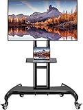 Perlegear Rolling TV Stand for 32-82 Inch Flat/Curved LED/LCD/OLED TVs, Outdoor Mobile TV Carts on Wheels with Adjustable Shelf, VESA 600x400mm up to 100lbs, Portable Mount with Wheels PGTVMC05-1